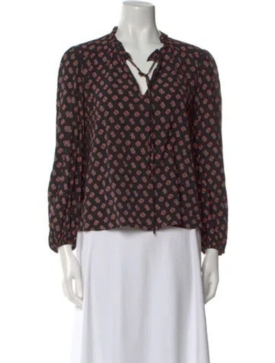 Pre-owned Maje Floral Print V-neck Blouse In Black