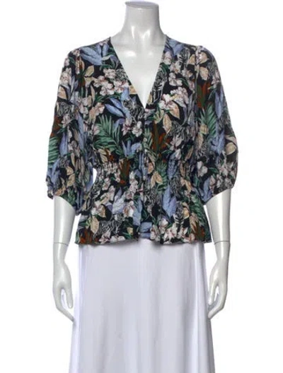 Pre-owned Maje Floral Print V-neck Blouse In Black