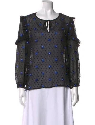Pre-owned Maje Floral Print V-neck Blouse In Black