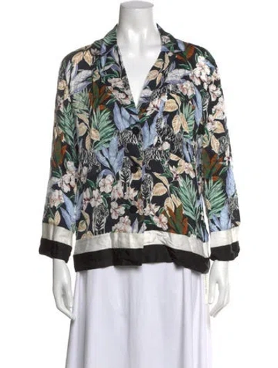 Pre-owned Maje Floral Print V-neck Blouse In Black