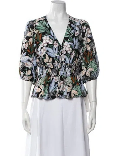 Pre-owned Maje Floral Print V-neck Blouse In Black