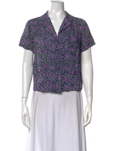 Pre-owned Maje Floral Print V-neck Blouse In Blue
