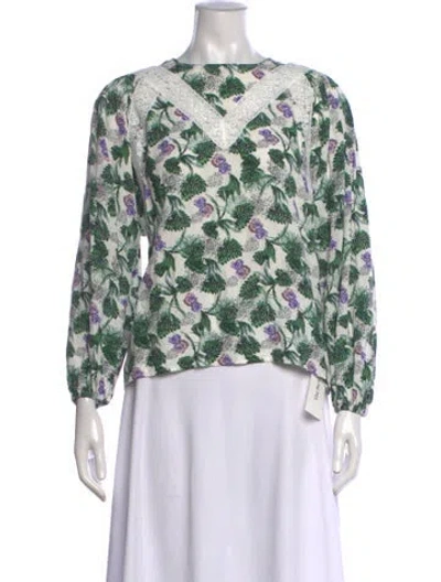 Pre-owned Maje Floral Print V-neck Blouse In Green