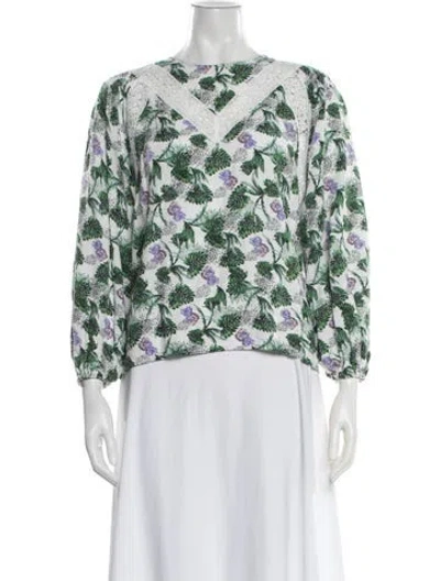Pre-owned Maje Floral Print V-neck Blouse In Green/neutrals