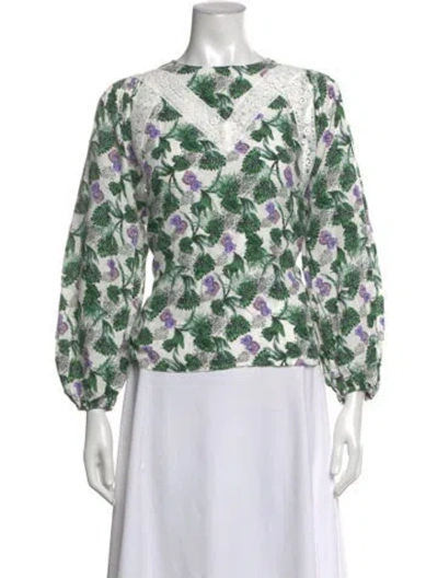 Pre-owned Maje Floral Print V-neck Blouse In Green/purple/white