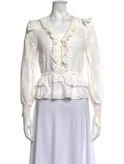 Pre-owned Maje Floral Print V-neck Blouse In Neutrals