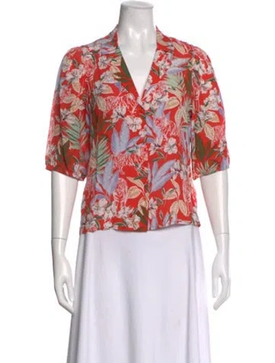 Pre-owned Maje Floral Print V-neck Blouse In Orange