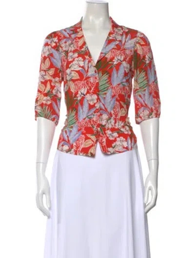 Pre-owned Maje Floral Print V-neck Blouse In Orange