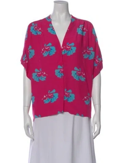 Pre-owned Maje Floral Print V-neck Blouse In Pink