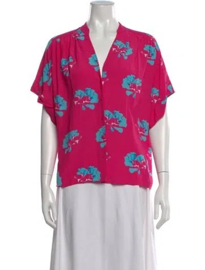 Pre-owned Maje Floral Print V-neck Blouse In Pink