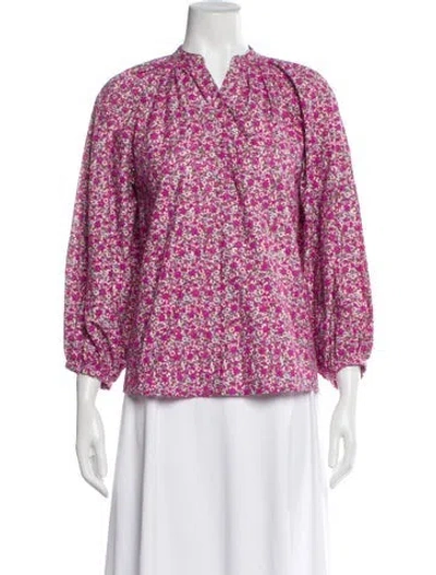 Pre-owned Maje Floral Print V-neck Blouse In Purple