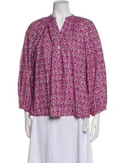Pre-owned Maje Floral Print V-neck Blouse In Purple