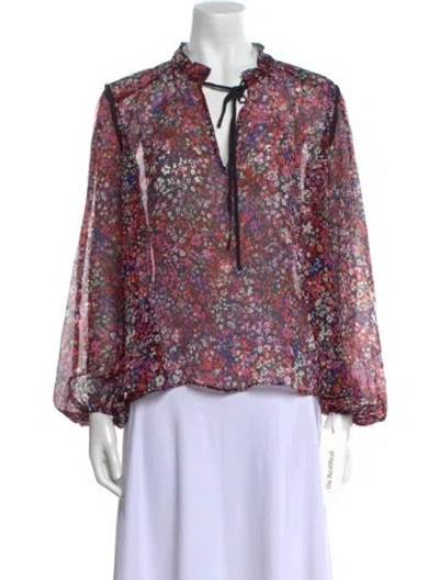 Pre-owned Maje Floral Print V-neck Blouse W/ Tags In Black