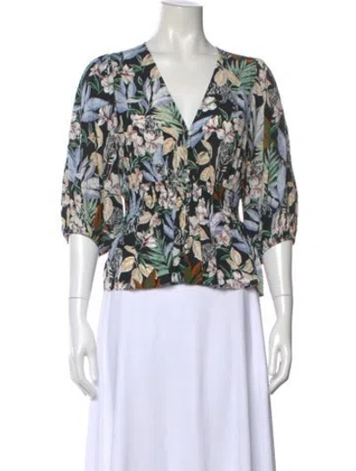 Pre-owned Maje Floral Print V-neck Blouse W/ Tags In Black