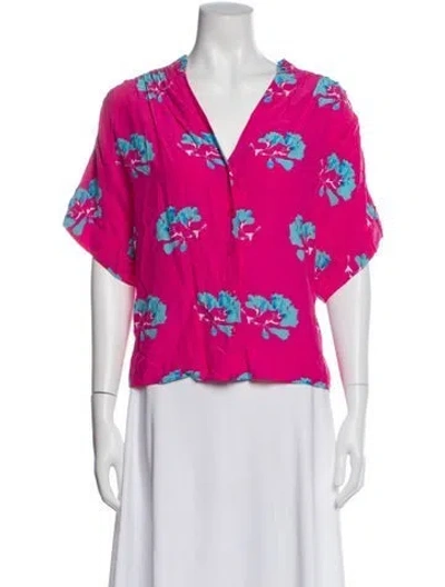 Pre-owned Maje Floral Print V-neck Blouse W/ Tags In Pink