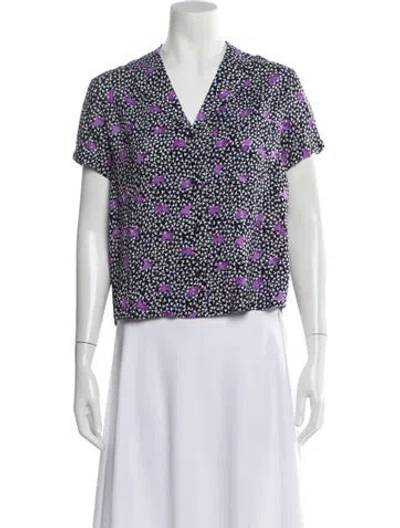 Pre-owned Maje Floral Print V-neck Blouse W/ Tags In Purple