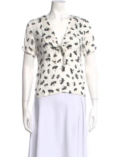 Pre-owned Maje Floral Print V-neck Blouse W/ Tags In White