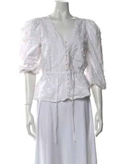 Pre-owned Maje Floral Print V-neck Blouse In White