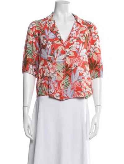 Pre-owned Maje Floral Print V-neck Blouse In White