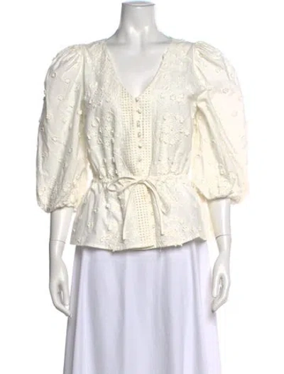 Pre-owned Maje Floral Print V-neck Blouse In White