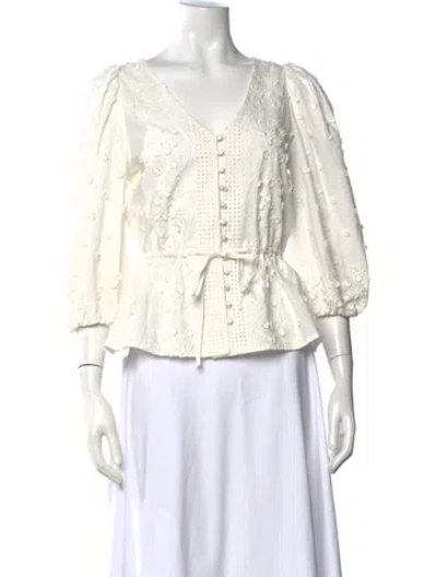 Pre-owned Maje Floral Print V-neck Blouse In White