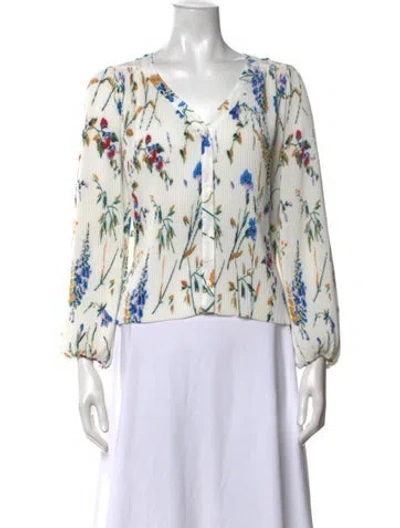 Pre-owned Maje Floral Print V-neck Blouse In White