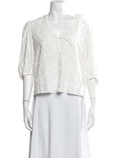 Pre-owned Maje Floral Print V-neck Blouse In White