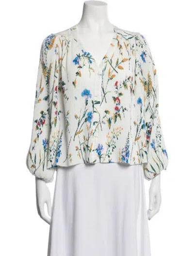 Pre-owned Maje Floral Print V-neck Blouse In White