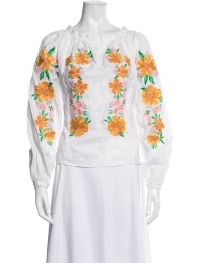 Pre-owned Maje Floral Print V-neck Blouse In White