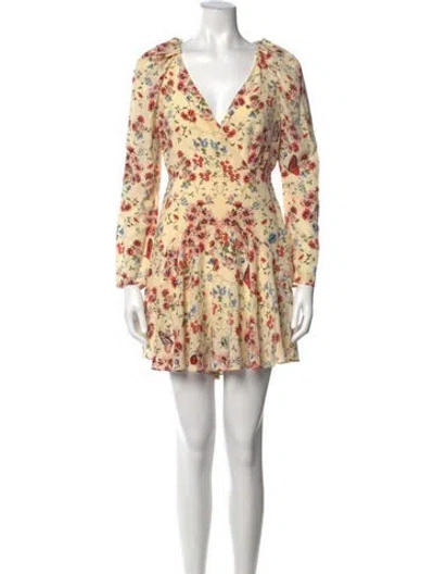 Pre-owned Maje Floral Print V-neck Jumpsuit In Yellow