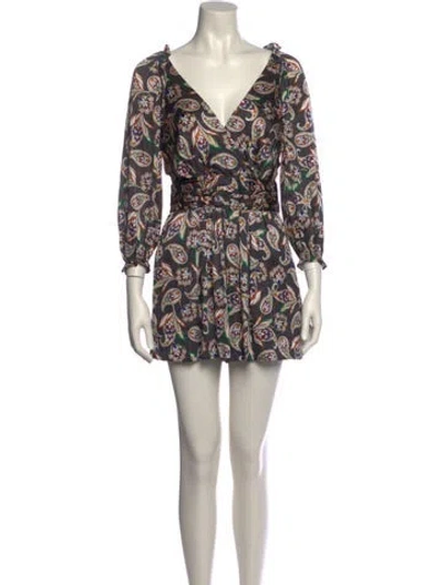 Pre-owned Maje Floral Print V-neck Romper In Black