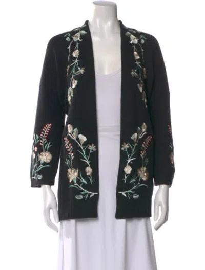 Pre-owned Maje Floral Print V-neck Sweater In Black