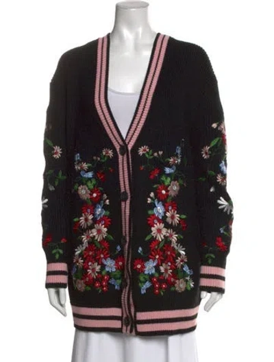 Pre-owned Maje Floral Print V-neck Sweater In Black