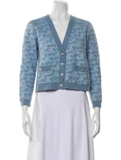 Pre-owned Maje Floral Print V-neck Sweater In Blue