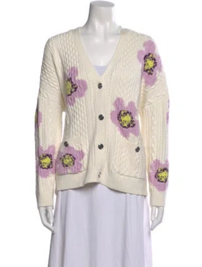 Pre-owned Maje Floral Print V-neck Sweater In Neutral