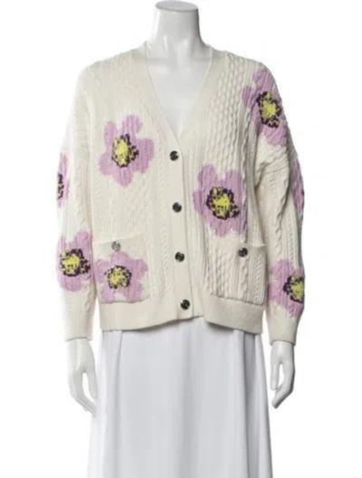 Pre-owned Maje Floral Print V-neck Sweater In Neutral