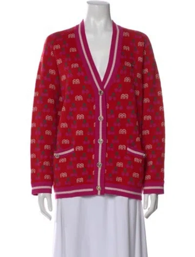 Pre-owned Maje Floral Print V-neck Sweater In Red