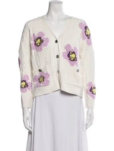 Pre-owned Maje Floral Print V-neck Sweater In White