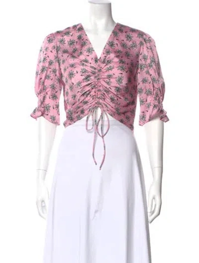 Pre-owned Maje Floral Print V-neck Top W/ Tags In Pink
