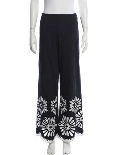 Pre-owned Maje Floral Print Wide Leg Pants In Black