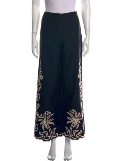 Pre-owned Maje Floral Print Wide Leg Pants In Black