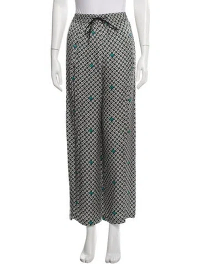 Pre-owned Maje Floral Print Wide Leg Pants In Green