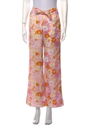 Pre-owned Maje Floral Print Wide Leg Pants In Pink