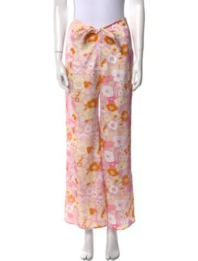 Pre-owned Maje Floral Print Wide Leg Pants W/ Tags In Pink