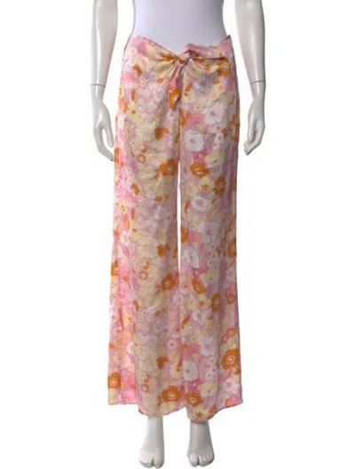 Pre-owned Maje Floral Print Wide Leg Pants W/ Tags In Pink