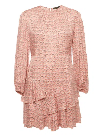 Pre-owned Maje Floral Ruffle Mini Dress In Pink