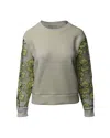 Maje Floral Sleeves Sweatshirt In Cream Viscose In Green
