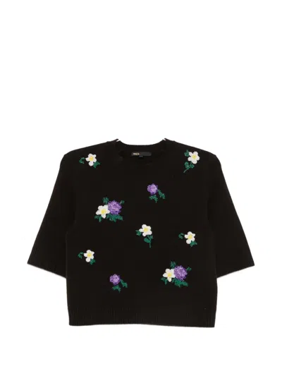 Maje Floral-beaded Short-sleeve T-shirt In Animal Print