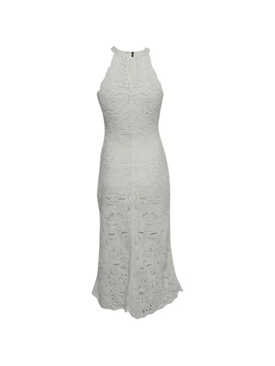 Pre-owned Maje Floral-crochet Halterneck Maxi Dress In White