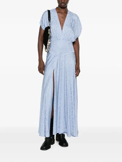 Maje Floral-jacquard V-neck Maxi Dress In Blue